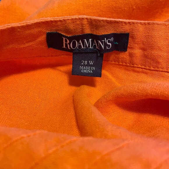 Roamans Plus Size 28W Orange Button-Down Tunic Dress With Belt & Long Sleeves - Picture 6 of 8
